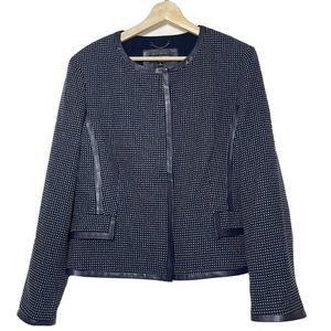 NWT John Meyer Zip Up Blazer Jacket Faux Leather Trim Navy Sz 14